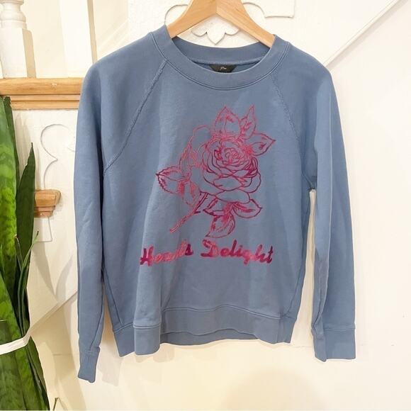 J.Crew Blue Long Sleeve Crewneck Cotton "Hearts Delight" Sweatshirt Size S - Picture 2 of 6